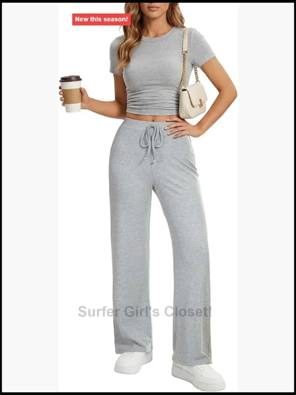 2 Piece Lounge Set Short Sleeve Crop Top Wide Leg Pants Sets